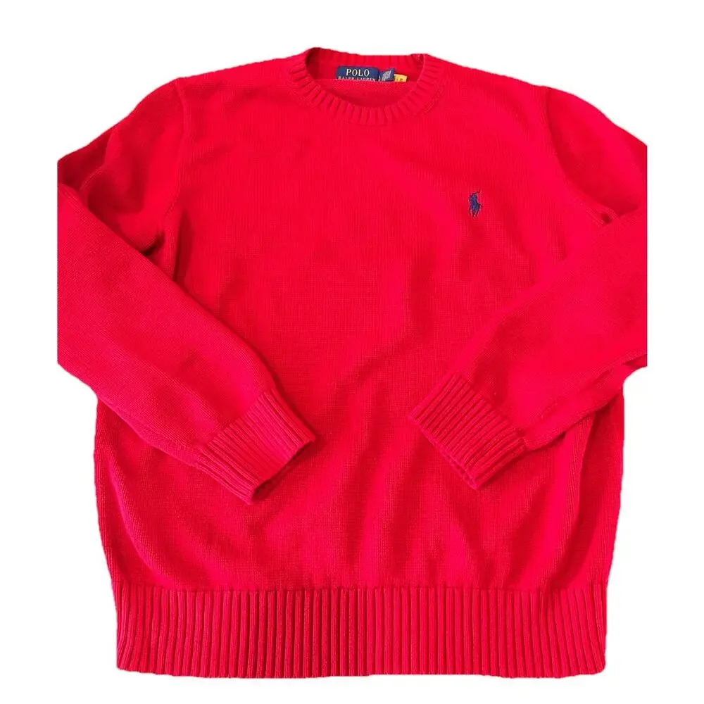 Ralph Lauren Red Crewneck Sweater with Blue Pony